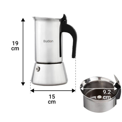 Budan Moka Pot Stainless Steel Coffee Maker - 6 Cup