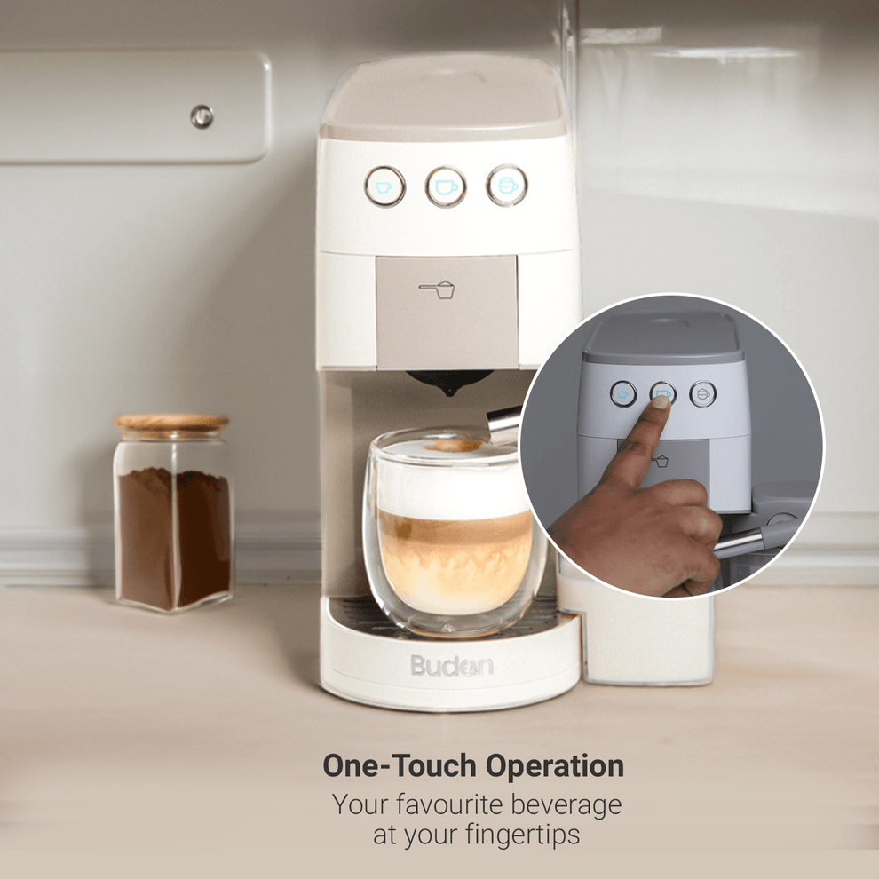 Budan One Touch Coffee Machine - Pod/Coffee Capsules + Ground Coffee