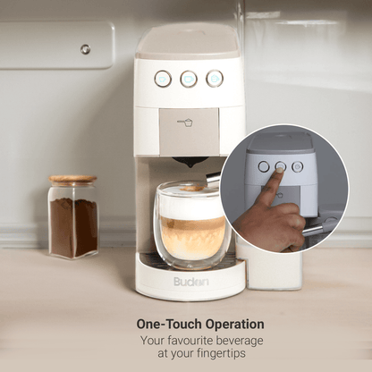 Budan One Touch Coffee Machine - Pod/Coffee Capsules + Ground Coffee