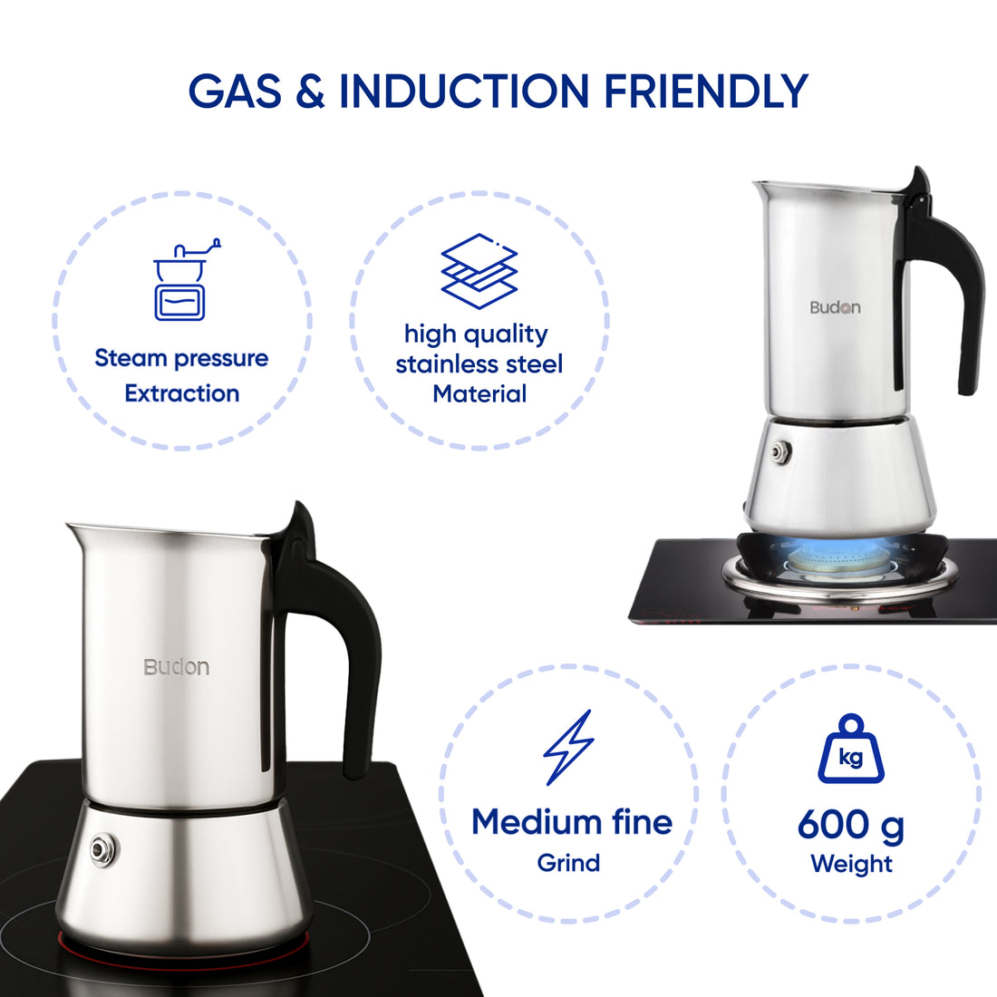 Budan SS Moka Pot - 6 cups